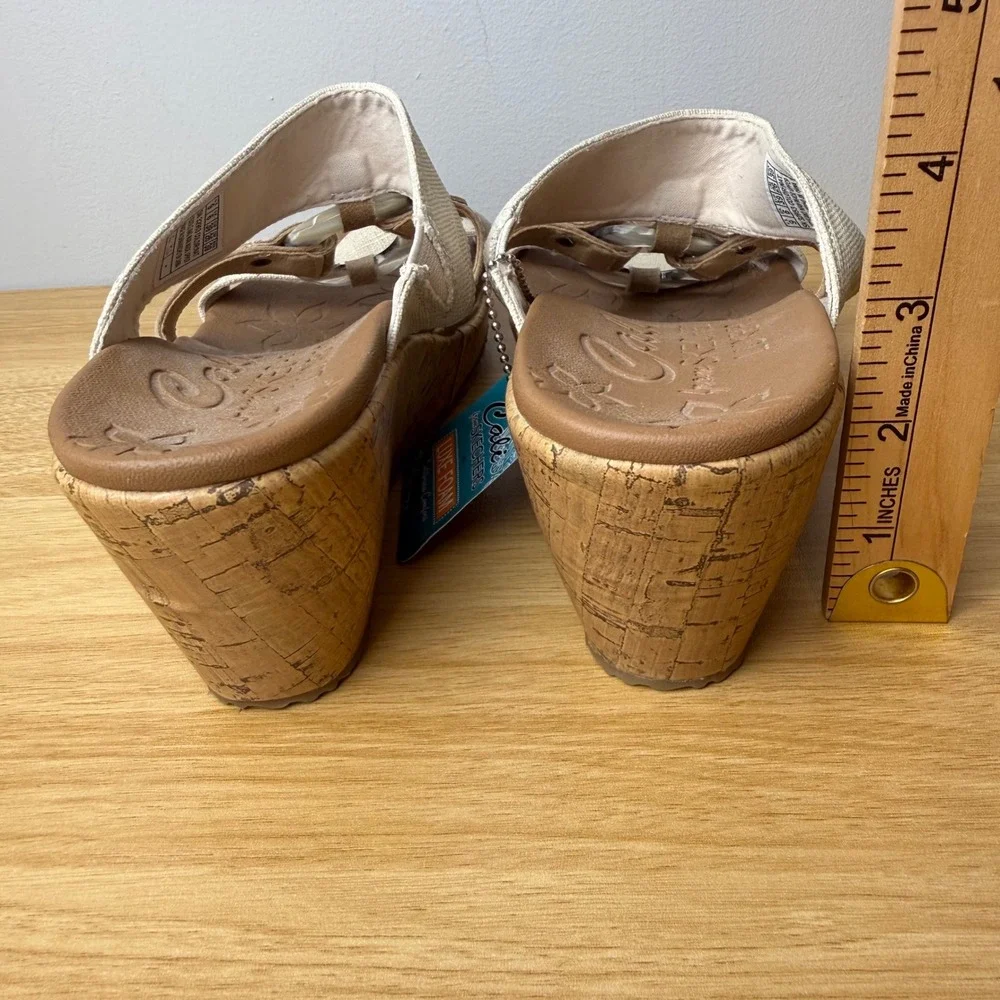 Skechers Womens Cali Wedge Sandals Size 9 Natural Cork Luxe Foam Beach Vacation